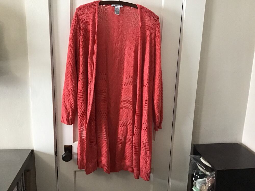 99 Jane Street | Coral Pink Open Knit Long Cardigan Sweater XL